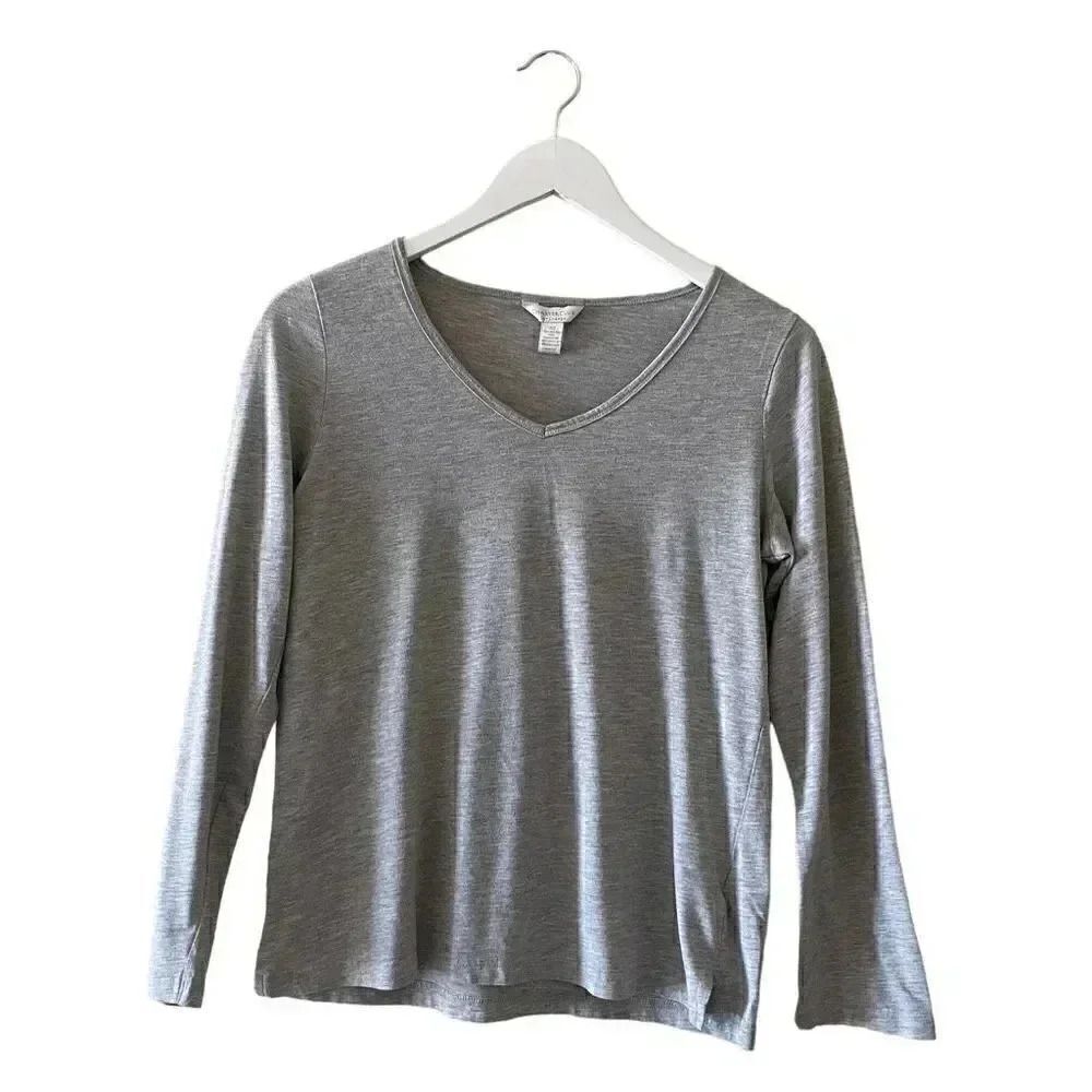 Charter Club Intimates Gray V-Neck Long Sleeves Cozy Cotton Pajama SZ XS # 1371